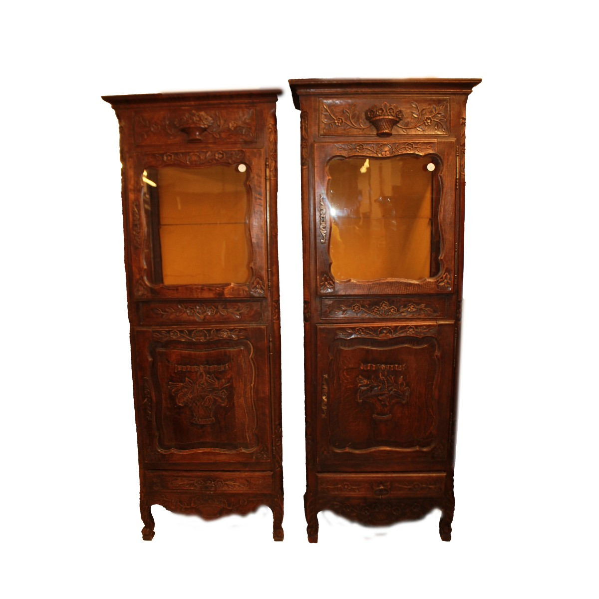 Pair Of Provençal-style Display Cabinets With Intricate Carved Designs, 1800s