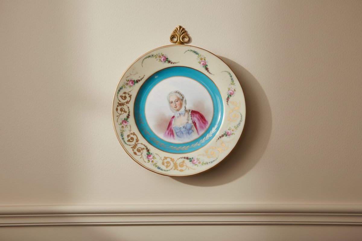 Assiette en Porcelaine Française avec Portrait de Madame de Pompadour – XIXe Siècle-photo-2