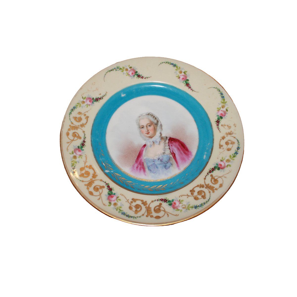 Assiette en Porcelaine Française avec Portrait de Madame de Pompadour – XIXe Siècle