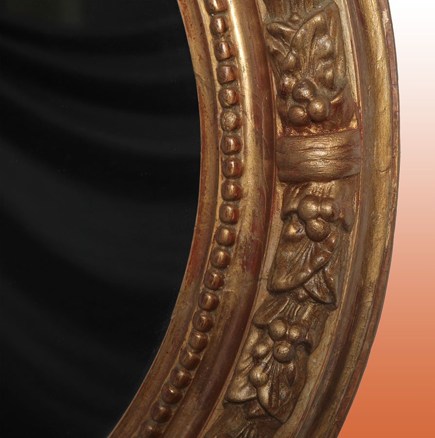 Late 19th-century French Oval Mirror With Intarsia Carvings.  Origin: France  Period: -photo-2