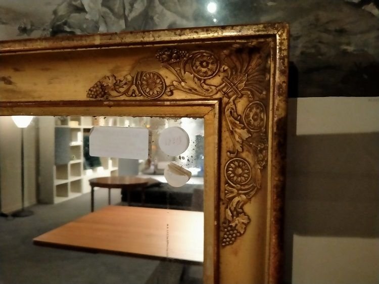Miroir Empire français ancien, dorure à la feuille d'or et sculptures-photo-3