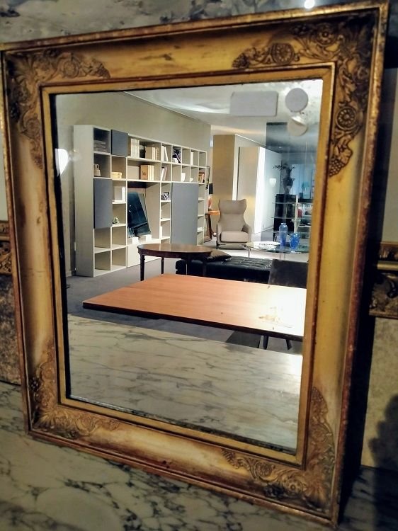 Miroir Empire français ancien, dorure à la feuille d'or et sculptures-photo-4