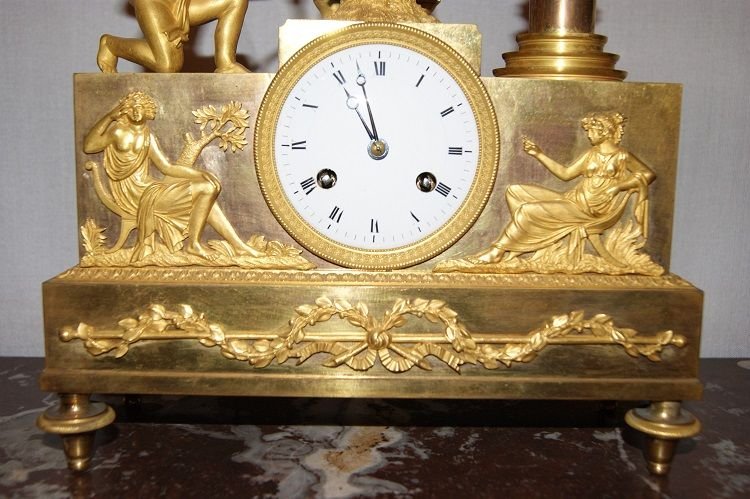 Empire-style Table Clock Featuring Cupid And The Muses In Mercury-gilded Bronze-photo-3