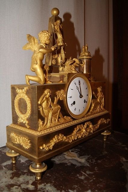 Empire-style Table Clock Featuring Cupid And The Muses In Mercury-gilded Bronze-photo-4