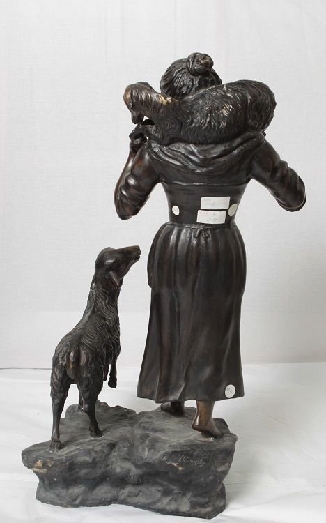 Sculpture antique française en métal des années 1800 représentant une bergère-photo-1