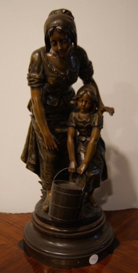 Zamak Sculpture By émile Nestor Joseph Carlier (1849–1927) Depicting A Woman With A Little Girl