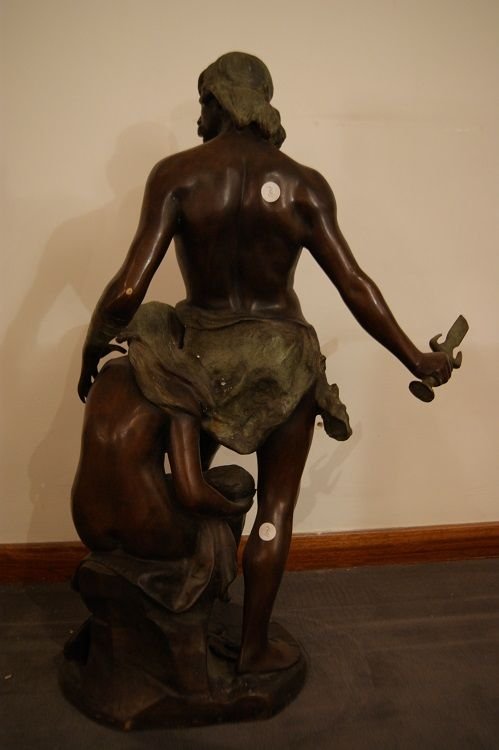 Sculpture antique en bronze de A. De Luca représentant 3 personnages-photo-3