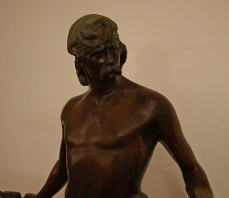 Sculpture antique en bronze de A. De Luca représentant 3 personnages-photo-4