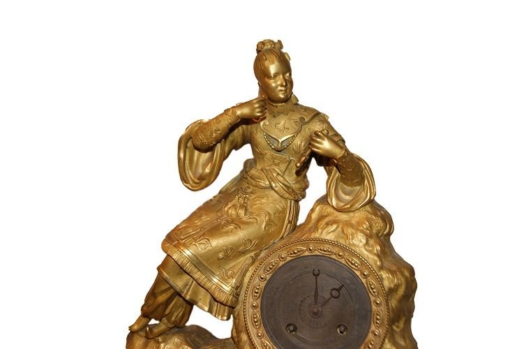 Pendule ancienne de style Empire français du 19ème siècle en bronze doré-photo-2
