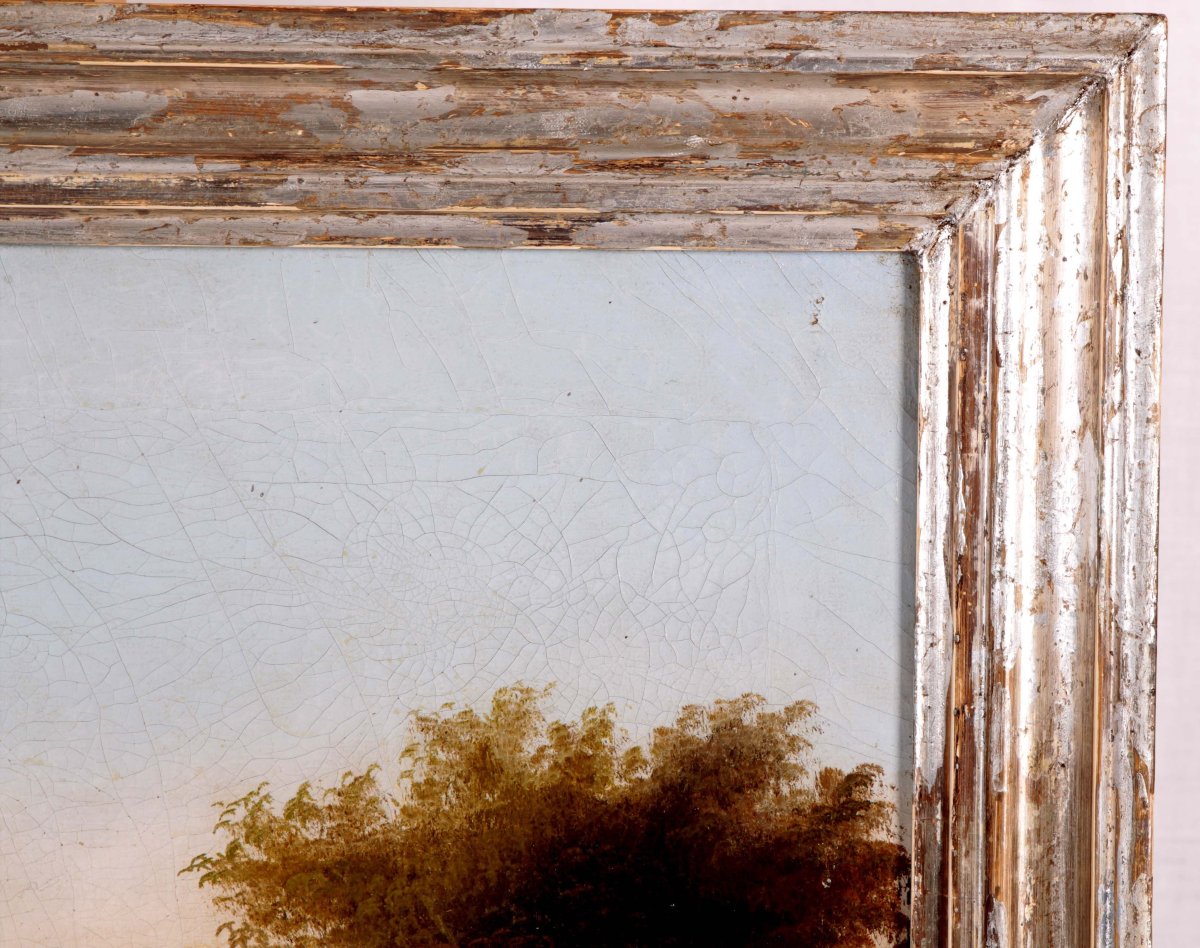 Huile sur toile anglaise ancienne de 1800 à 1900 représentant un paysage rural-photo-2