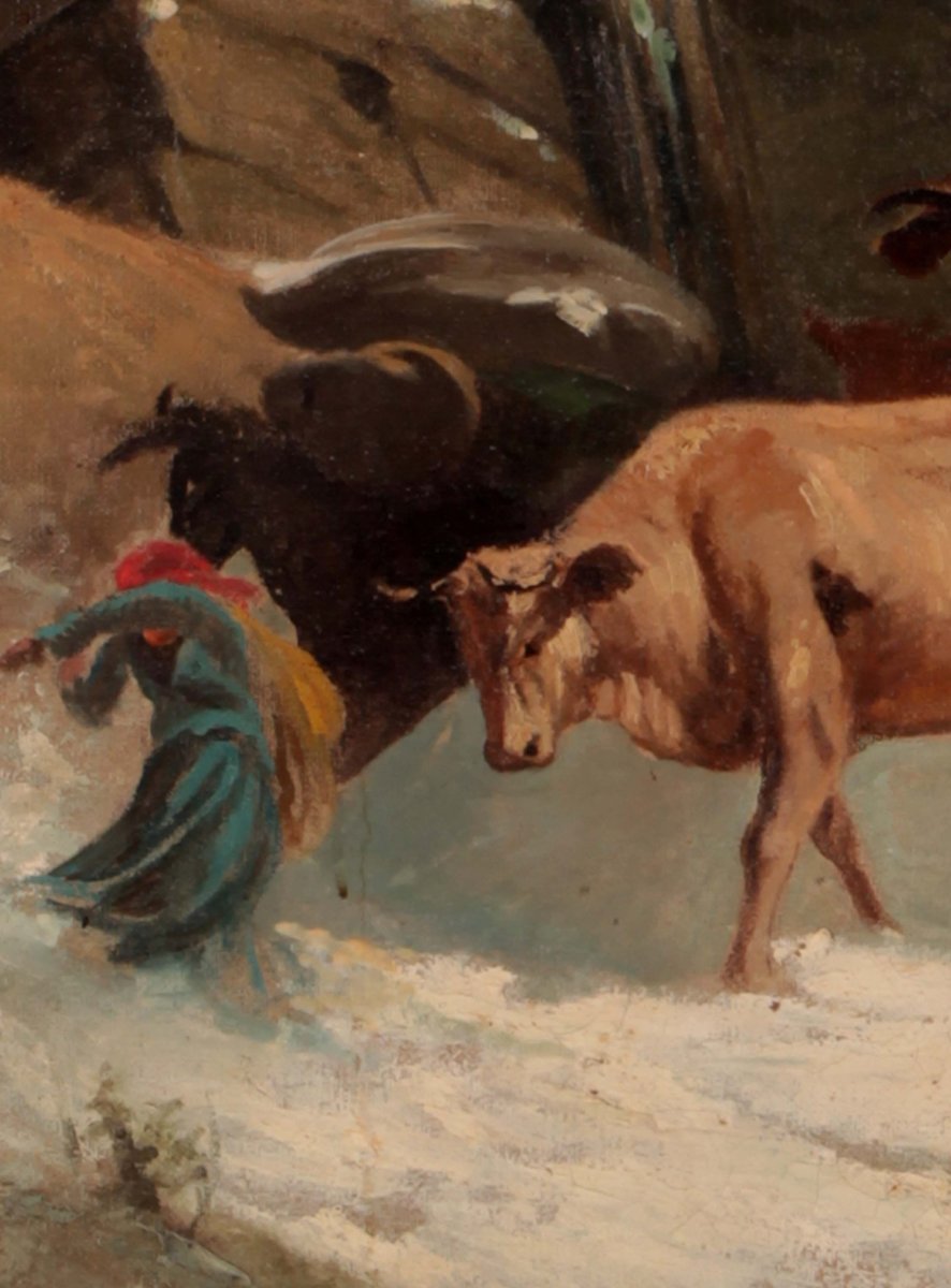 Oil On Canvas: Animals In A Snowstorm-photo-3