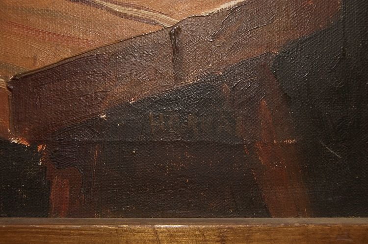 Peinture à l'huile ancienne sur toile signée Andor G. Horvath du début des années 1900-photo-1