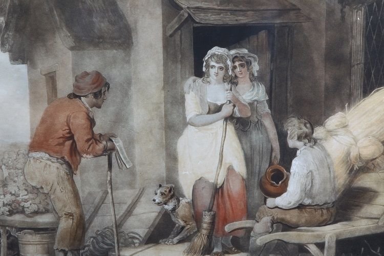 Aquarelle anglaise antique des années 1800 représentant la vie agricole-photo-2