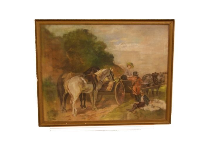 Pastel Drawing Depicting A Chariot And Figures
