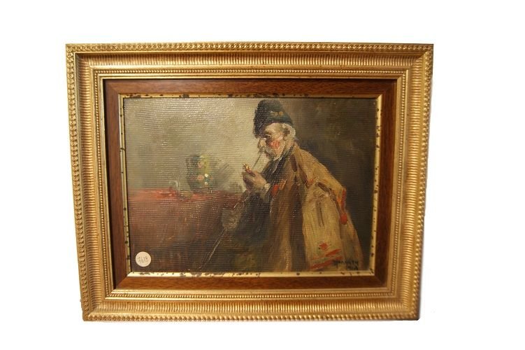 Huile sur carton "Homme à la pipe" d'Andor G. Horvath (1876-1966)