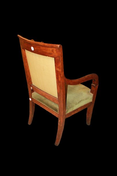 Fauteuil français ancien style Directoire en acajou avec accoudoirs cannelés, XIXe siècle-photo-4