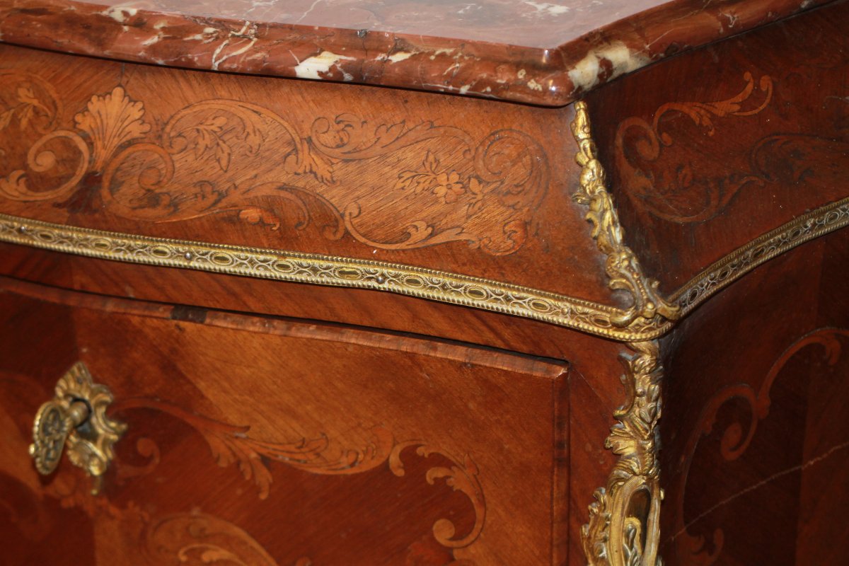 Secrétaire français style Louis XV en bois de rose avec marqueterie florale, milieu XIXe siècle-photo-2