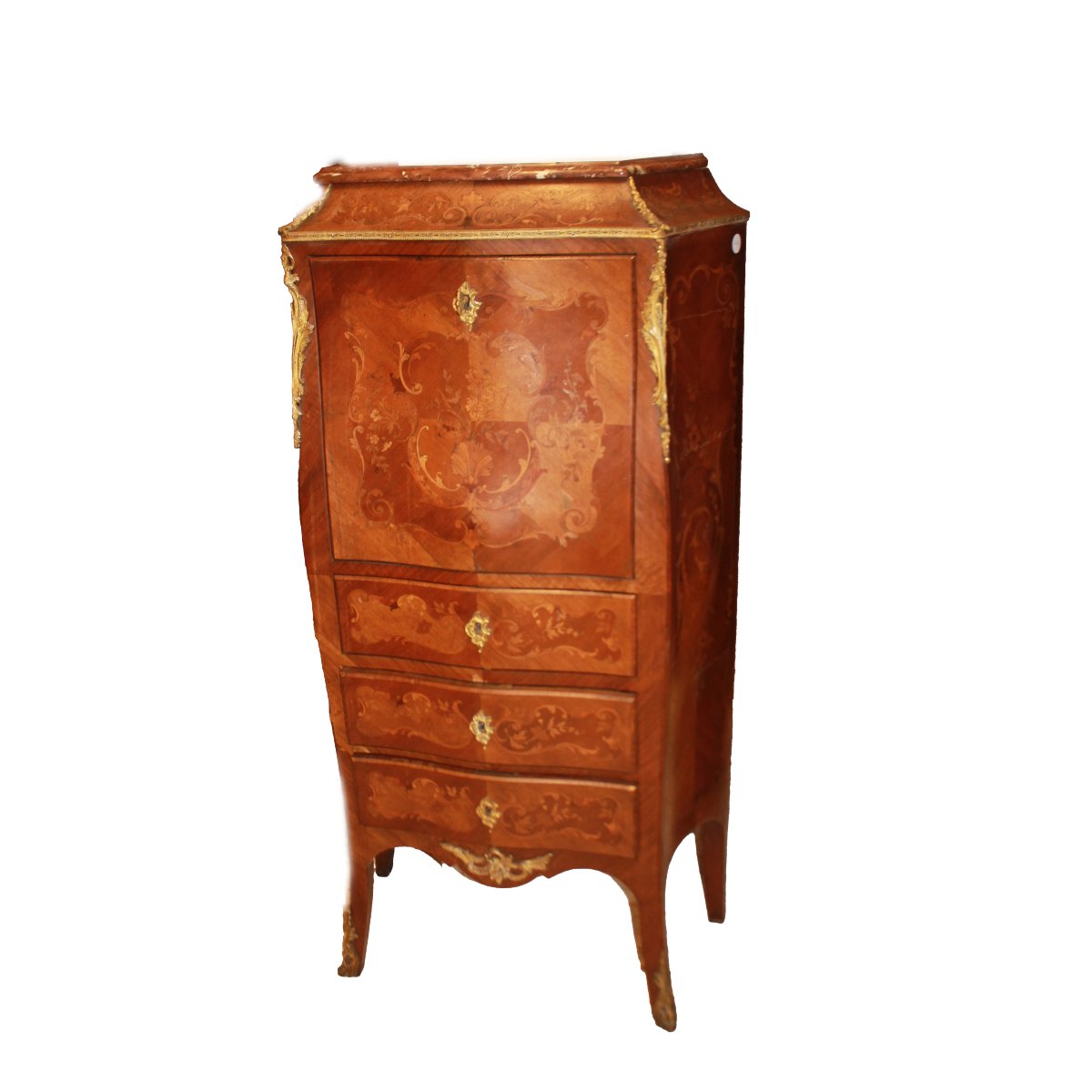 Secrétaire français style Louis XV en bois de rose avec marqueterie florale, milieu XIXe siècle
