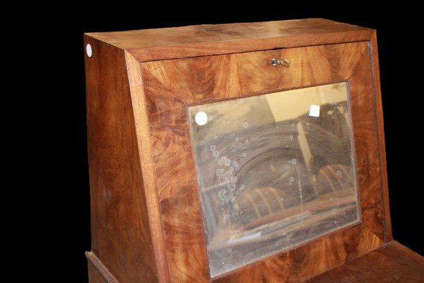 Chiffonnière français ancien style Louis-Philippe en acajou avec abattant et miroir, XIXe siècl-photo-3