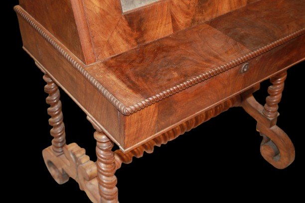 Chiffonnière français ancien style Louis-Philippe en acajou avec abattant et miroir, XIXe siècl-photo-4