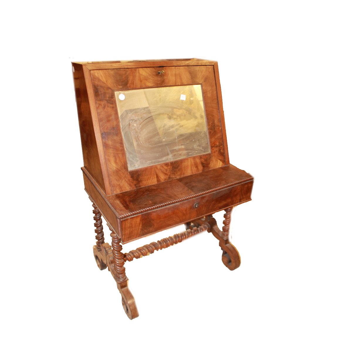 Chiffonnière français ancien style Louis-Philippe en acajou avec abattant et miroir, XIXe siècl