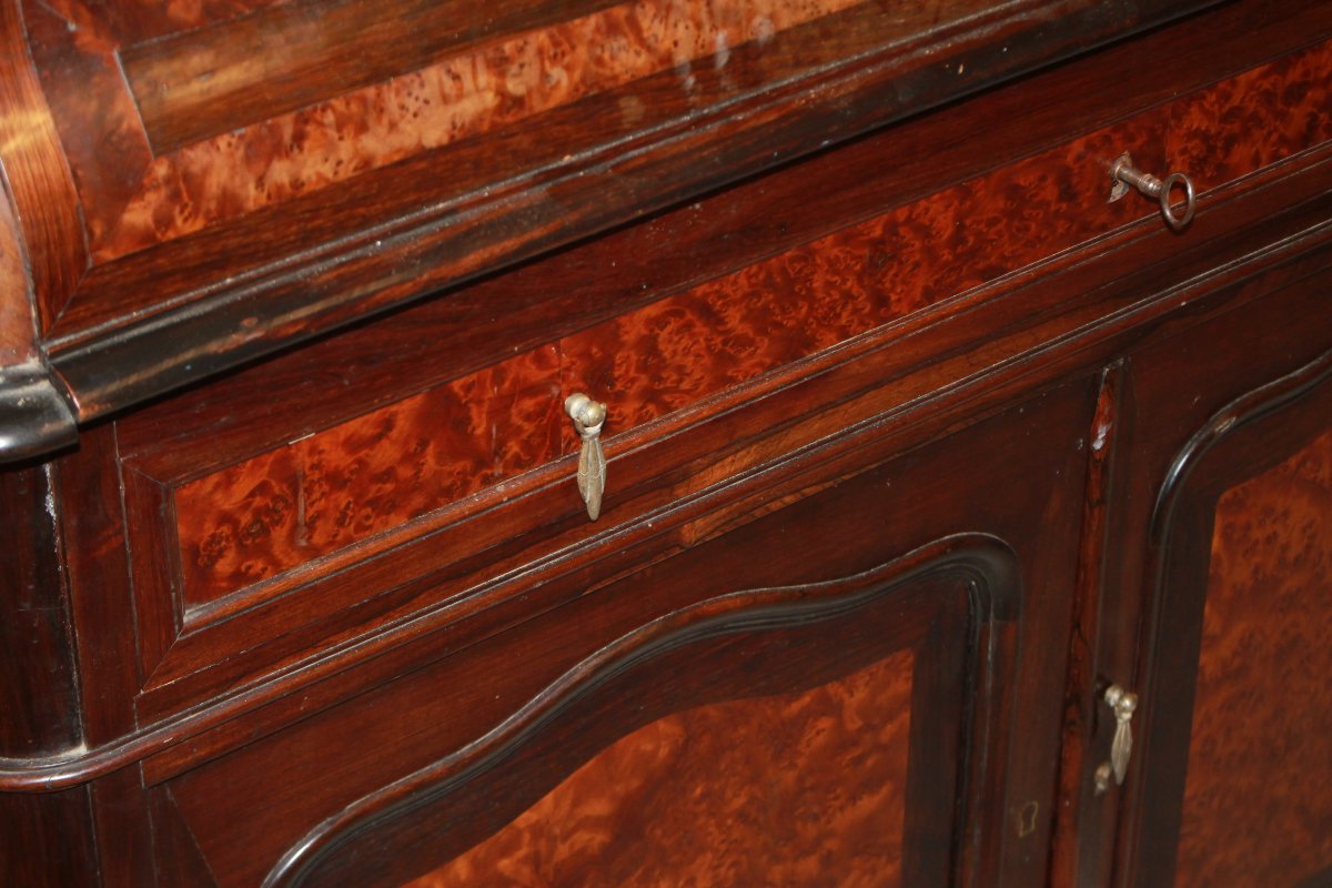 Commode à rideau française style Louis-Philippe en palissandre et loupe d’orme, fin XIXe siècle-photo-3