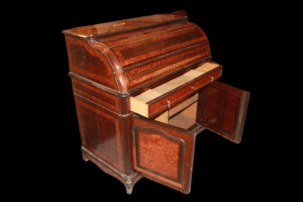 Commode à rideau française style Louis-Philippe en palissandre et loupe d’orme, fin XIXe siècle-photo-2