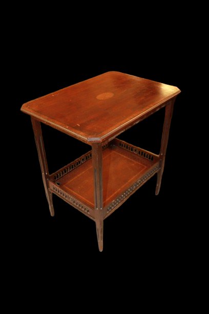 Victorian Coffee Table With Two Shelves, Made Of Mahogany With Inlay Work-photo-4