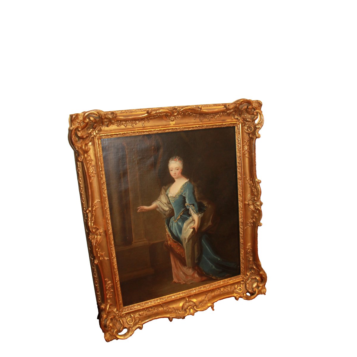 Portrait français du XVIIIe siècle d’une dame aristocratique en pied