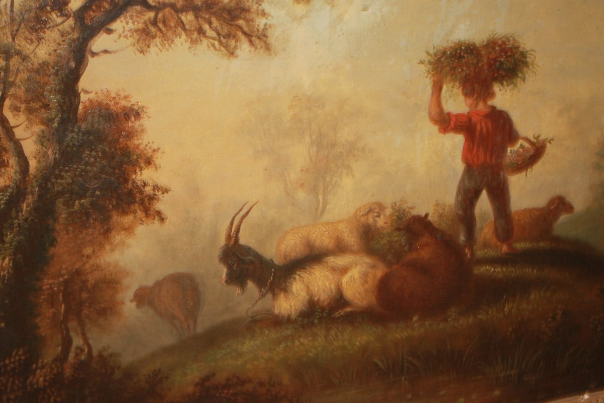 Pastoral And Bucolic Scene; Oil On Canvas, 18th Century-photo-2