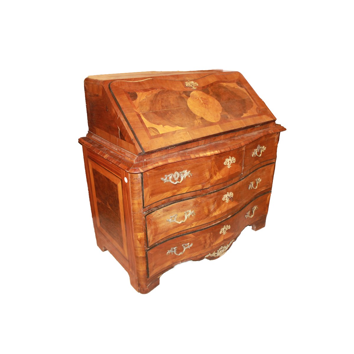 Bureau à pente français style Louis XV avec marqueterie, fin XVIIIe siècle