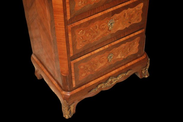 Semainier français style Napoléon III avec marqueterie florale et bronzes dorés, seconde moitié-photo-3