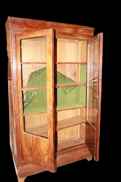 Vitrine bibliothèque française style Directoire en acajou et acajou moucheté à deux portes, -photo-1