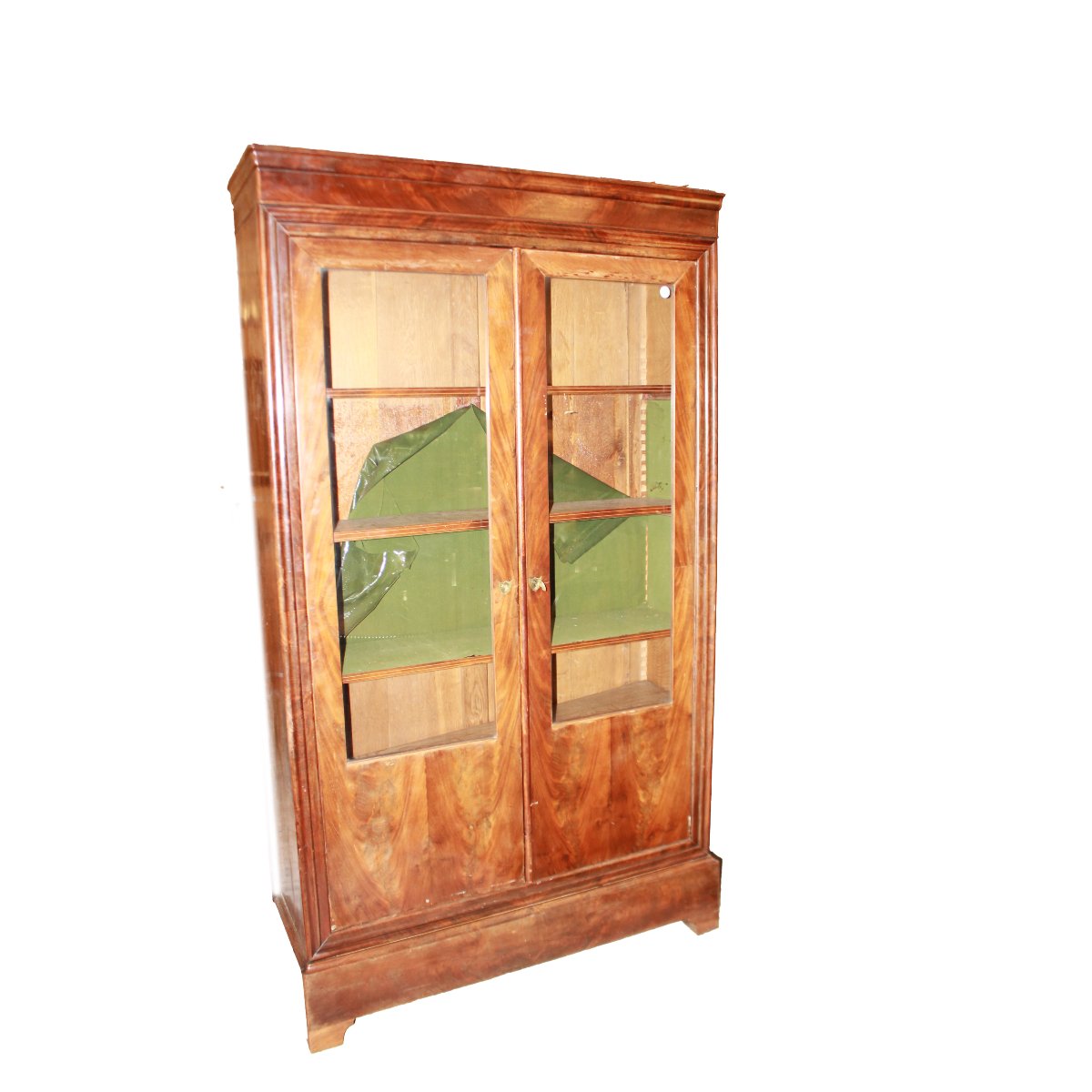 Vitrine bibliothèque française style Directoire en acajou et acajou moucheté à deux portes, 