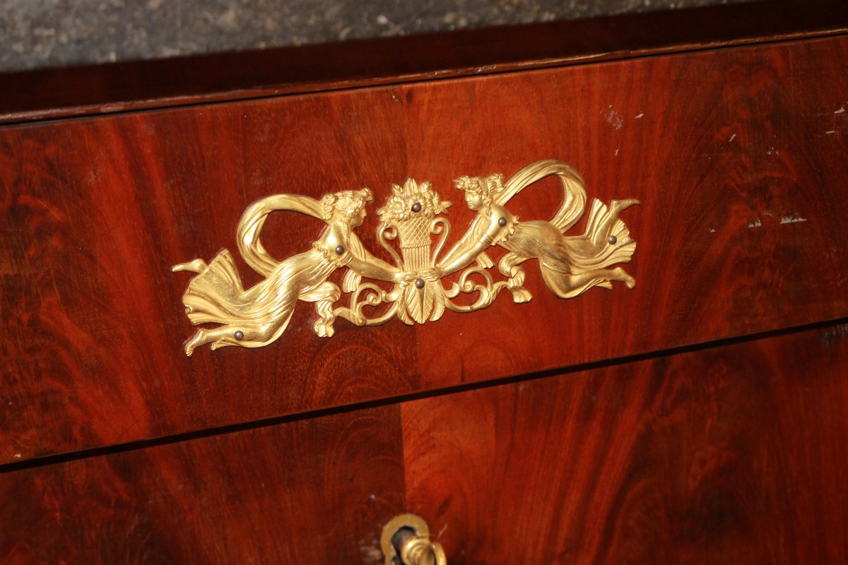 Secrétaire français style Empire en acajou et acajou moucheté avec applications en bronze doré,-photo-1