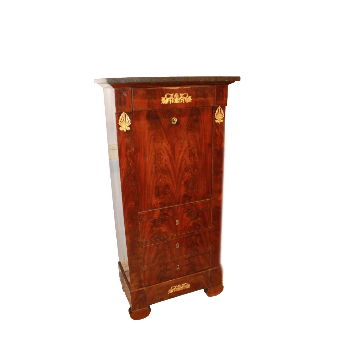 Secrétaire français style Empire en acajou et acajou moucheté avec applications en bronze doré,