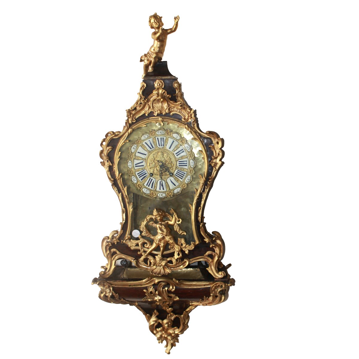 horloge murale française style Louis XV en palissandre et bronze doré, seconde moitié du XVIIIe