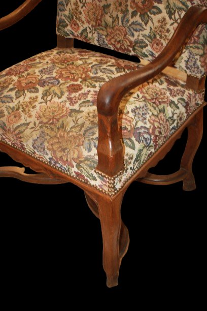 Large 19th-century French Armchair With Gobelin Fabric-photo-3