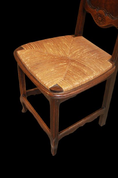 Set Of 6 Finely Carved Provençal-style Chairs With Straw-woven Seats-photo-3