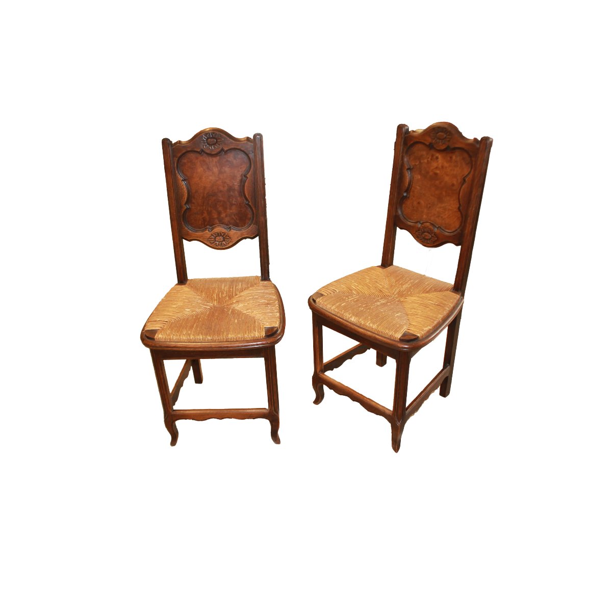Set Of 6 Finely Carved Provençal-style Chairs With Straw-woven Seats-photo-4