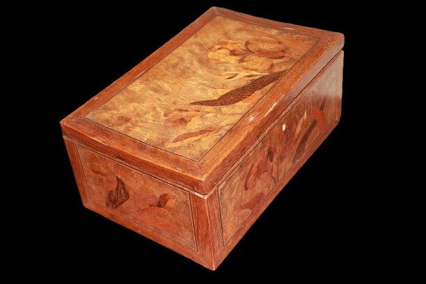 Coffret Art Nouveau Français en Bois Marqueté, Loupe, Début XXe Siècle 2-photo-3