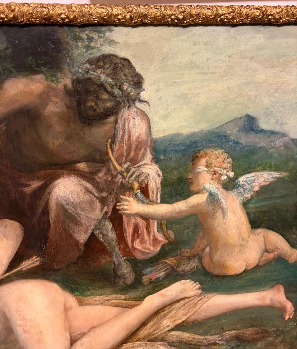 Oil On Canvas: Mythological Scene With Cupid, A Nymph, And A Faun By Chenavard-photo-2
