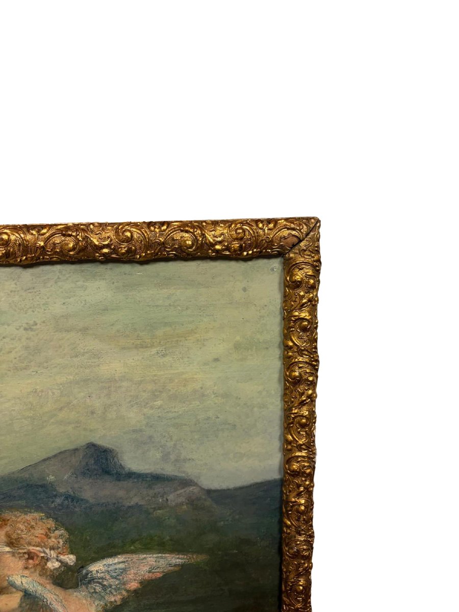 Oil On Canvas: Mythological Scene With Cupid, A Nymph, And A Faun By Chenavard-photo-4