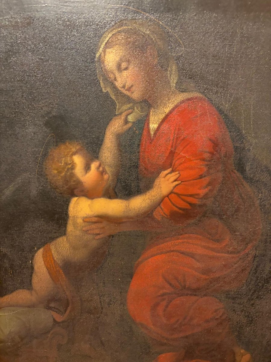 Madonna And Child (similar To "vierge Au Voile") – Antique Oil On Canvas, In A Rich Gilded Frame With P-photo-2