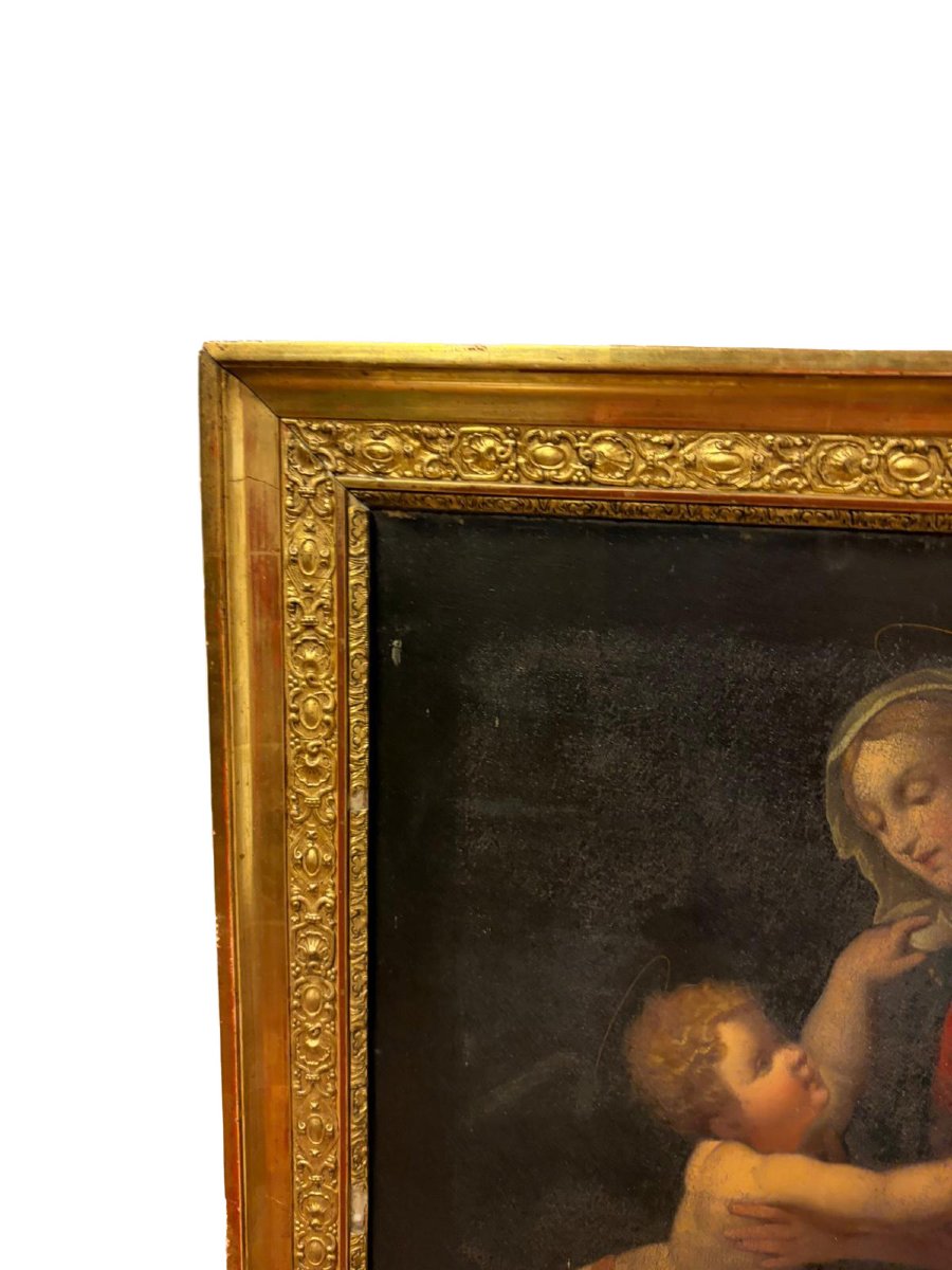 Madonna And Child (similar To "vierge Au Voile") – Antique Oil On Canvas, In A Rich Gilded Frame With P-photo-4