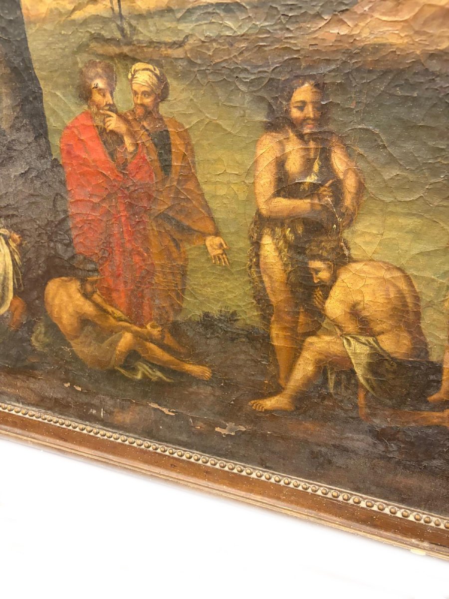 The Preaching Of St. John The Baptist – Antique Oil On Canvas, In A Period Frame-photo-3