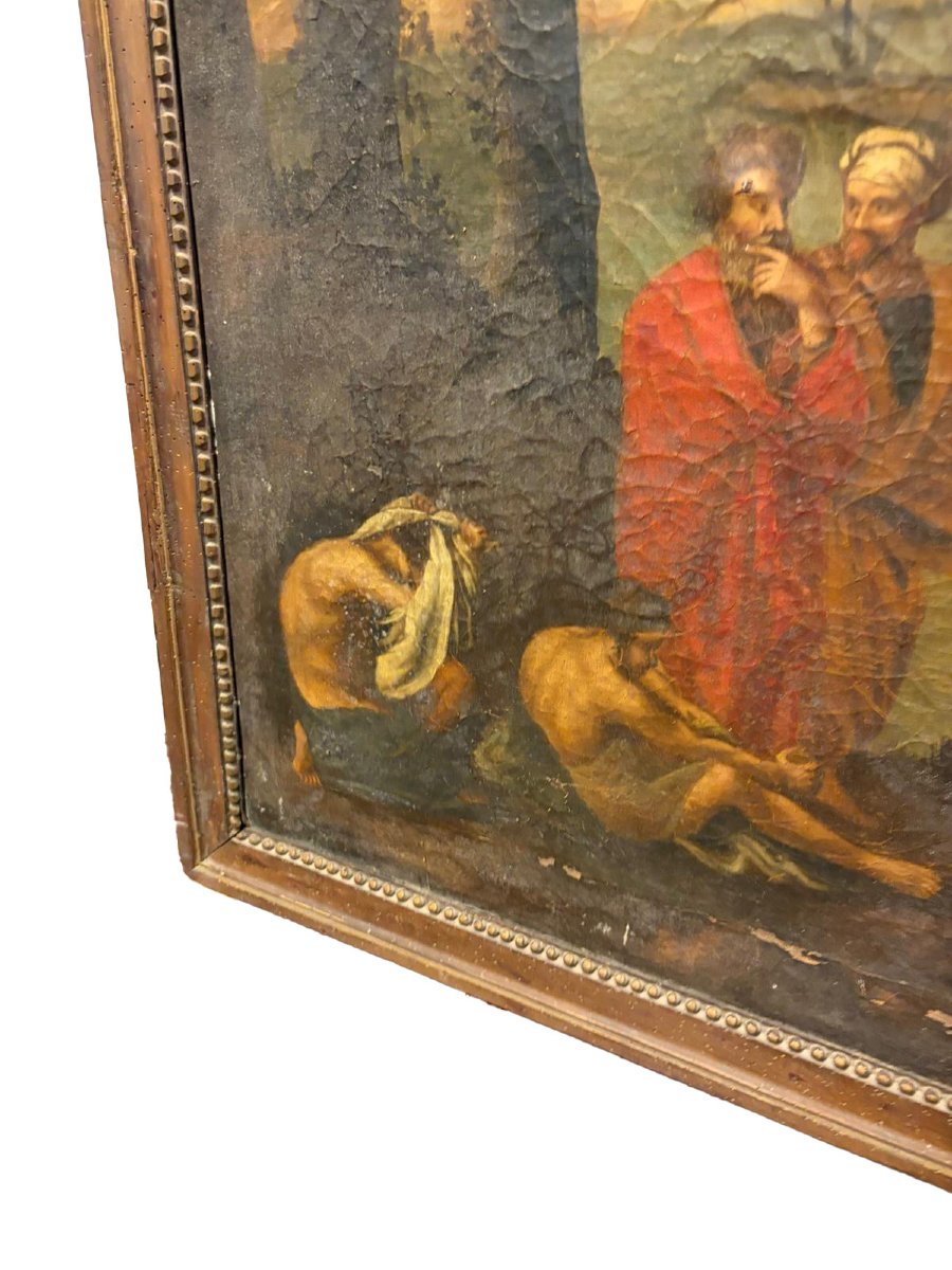 The Preaching Of St. John The Baptist – Antique Oil On Canvas, In A Period Frame-photo-1