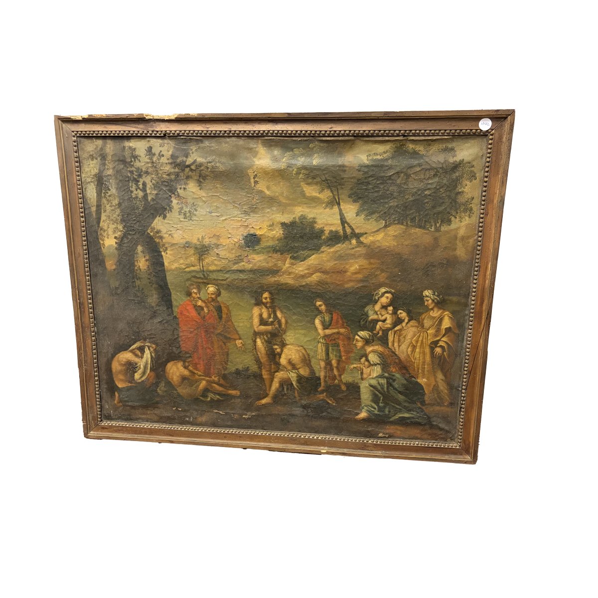 The Preaching Of St. John The Baptist – Antique Oil On Canvas, In A Period Frame