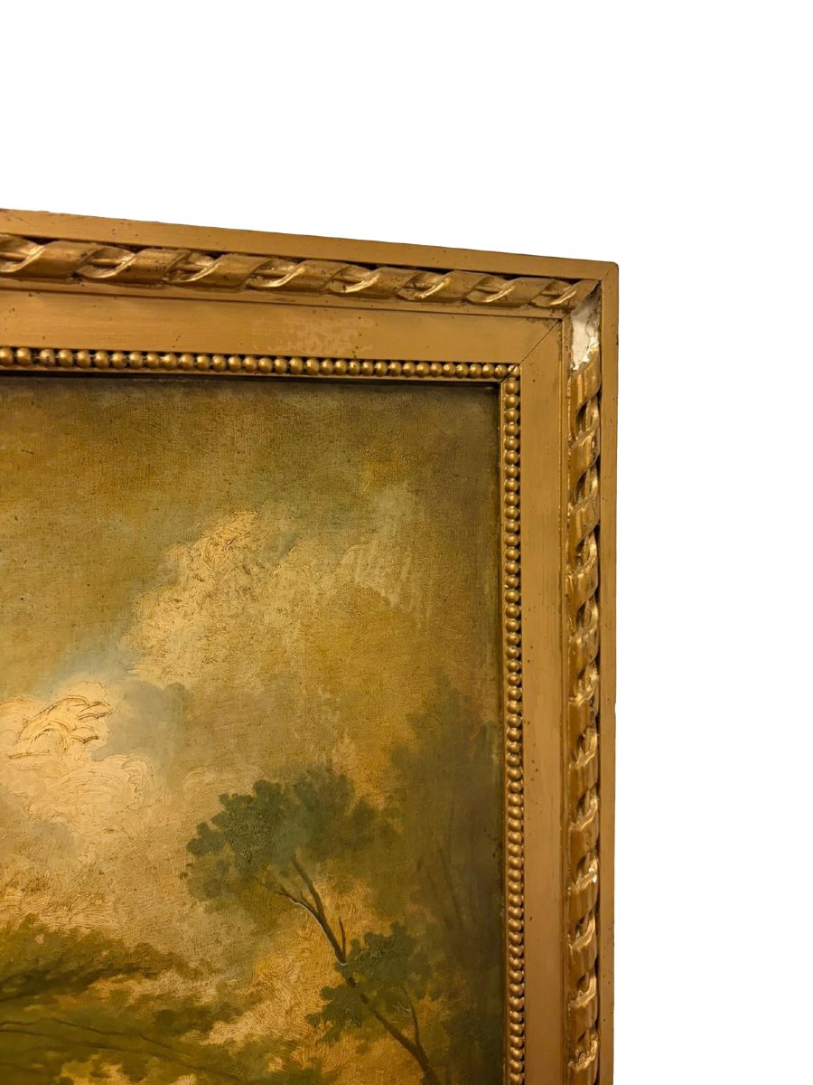 Grand tableau français du XIXe siècle inspiré de Fragonard – Scène galante au goût rococo-photo-4