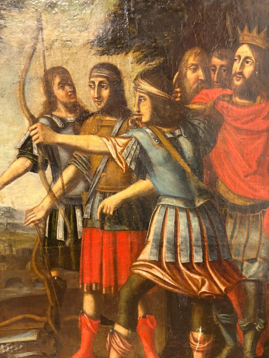 Tableau religieux français du XVIIe siècle – Martyre de Saint Sébastien-photo-3